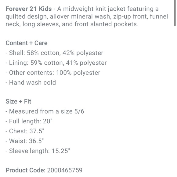 Kids Forever 21 quilted zip up jacket - Picture 4 of 7